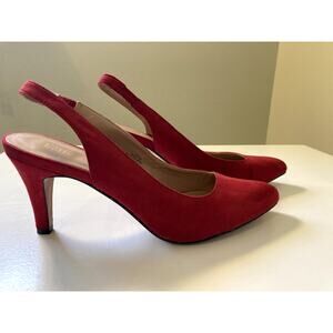 Kelly & Katie red suede slingback heels